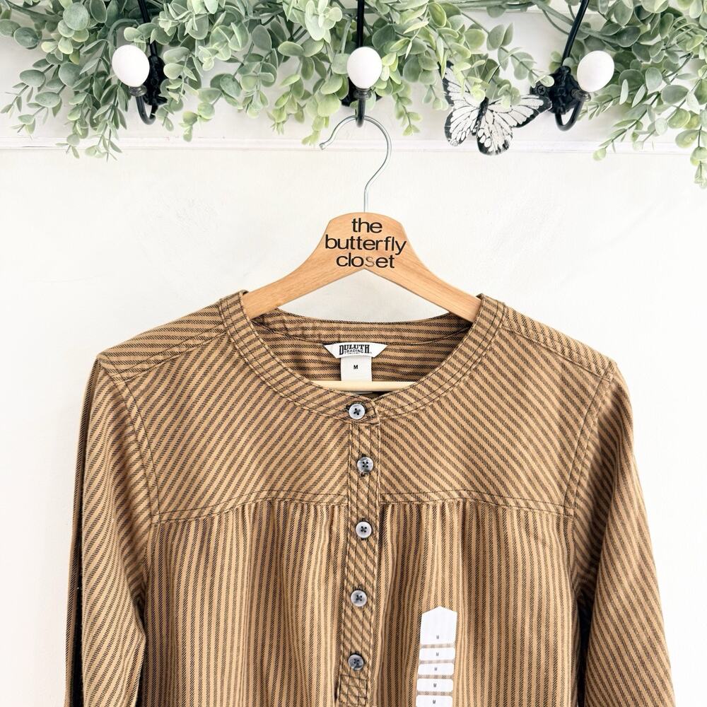 Duluth Trading Women’s Seawool Lightweight Flannel Blouse Henley Striped Size M - Picture 3 of 8